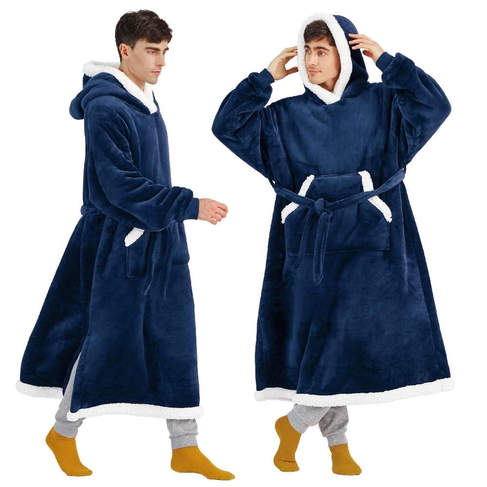 Warm Cozy Hooded Blanket Sweatshirt for Adult Gifts for Women Men, Oversize, Nav